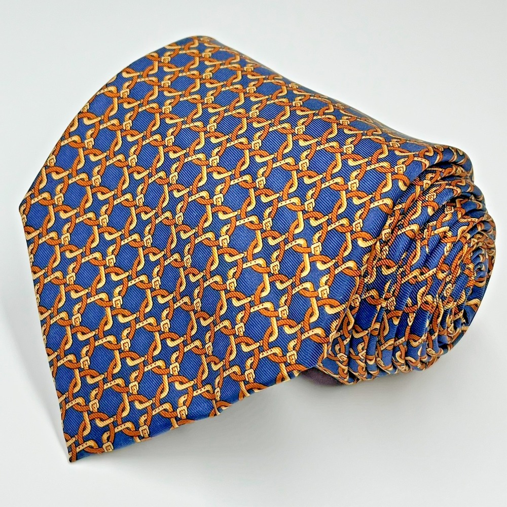 Brooks Brothers‎ Makers Silk Men's Necktie Navy  Geometric Chain Link Equestrian